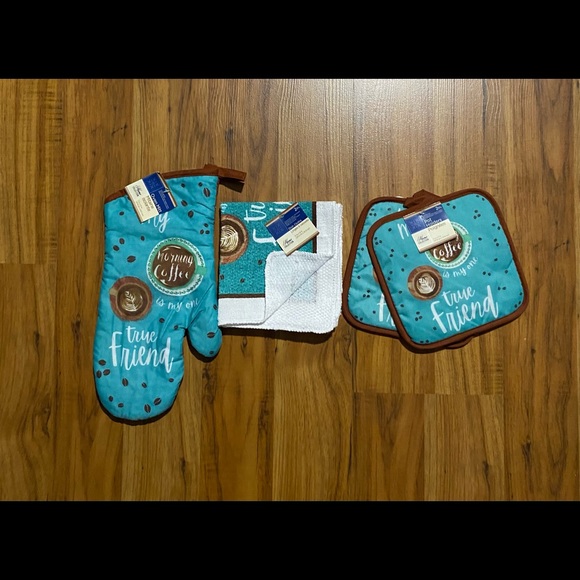 Home Collection 5 Piece Oven Mitt Pot Holders Dish Cloths Kitchen Bundle (New) - Picture 2 of 13
